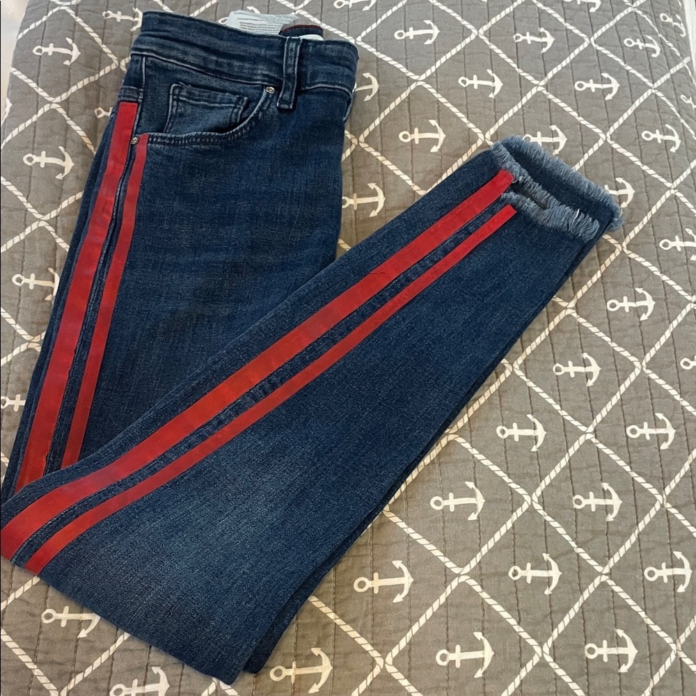 Zara Blue Jeans with Red Stripes